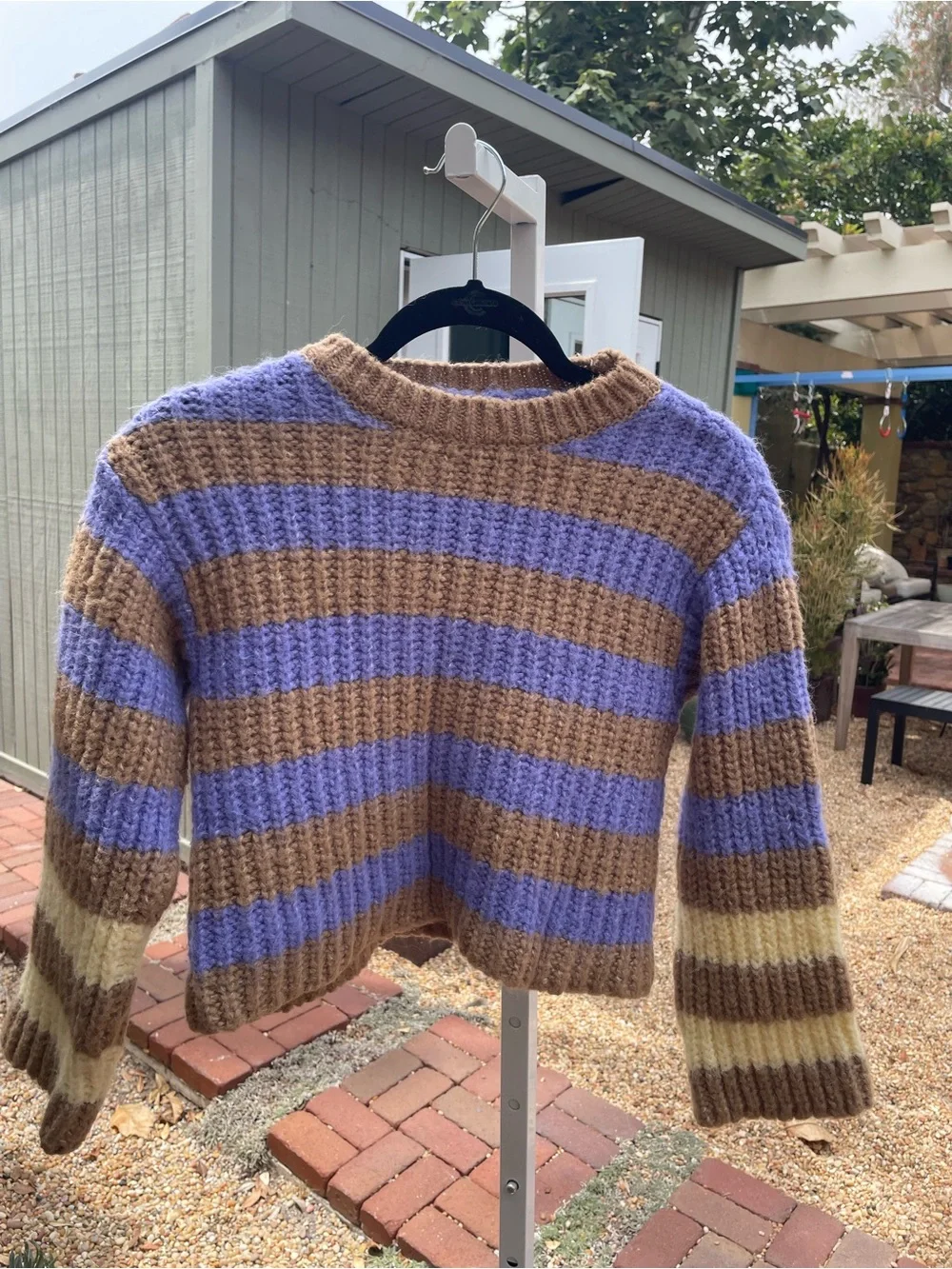 Zara Striped Crewneck Sweater in Lavender and Brown